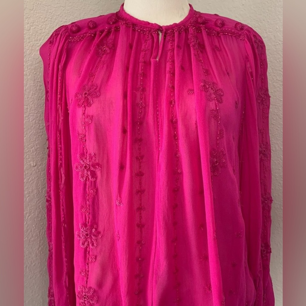 Zara Fuchsia Embroidered Blouse 6895265 XS Pink